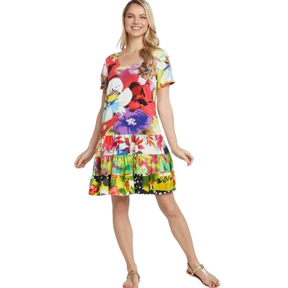 Jams World Hattie Tropical Floral Hawaiian Tiered Mini Dress - S - Picture 13 of 13